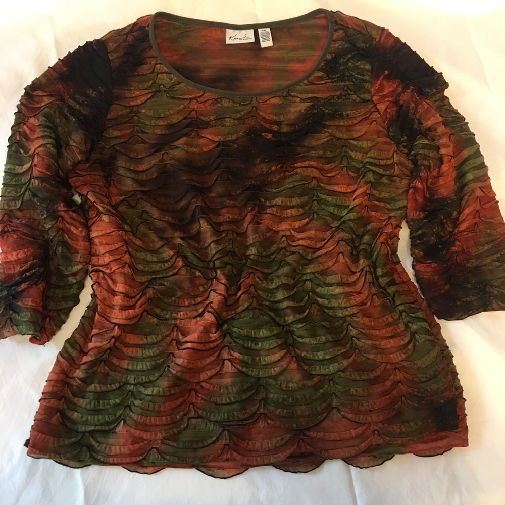 Kim Rogers Petite Ruffled Layered 3/4 Sleeve